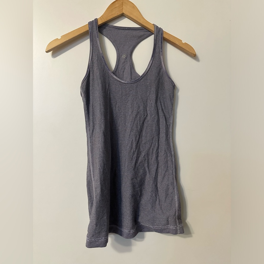 Lululemon Cool Racerback Tank Size 4 | White & Purple Pinstripes | Excellent